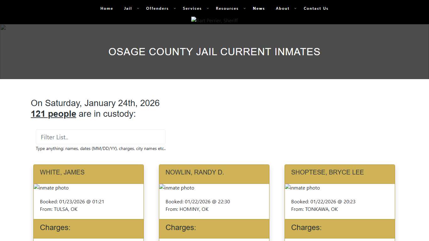 Osage County Jail Current Inmates – Osage County Sheriff's Office