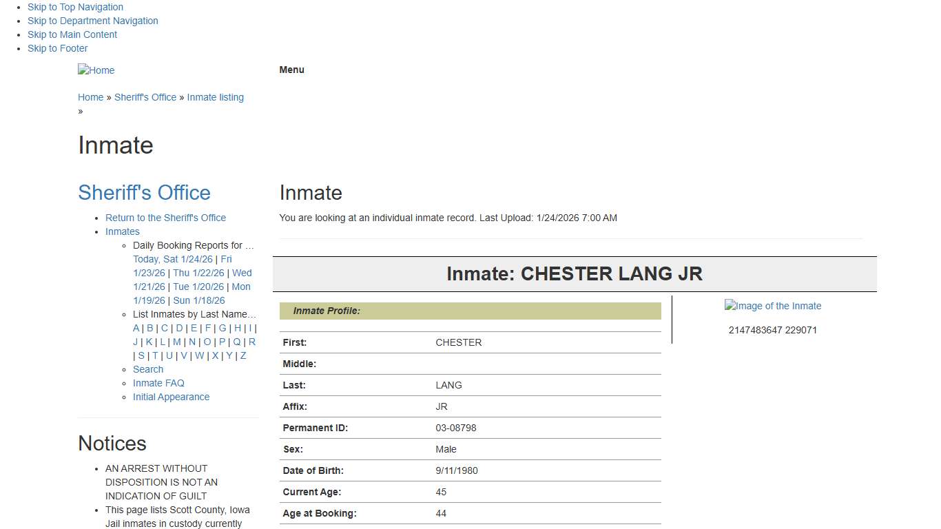Inmate: CHESTER LANG JR